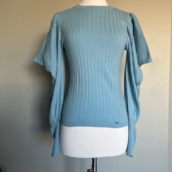 TED BAKER Bubless Extreme Puff Sleeve Knit Cocktail Blue Sweater Jumper Top - Picture 6 of 16
